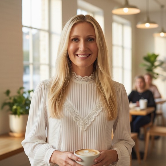 Fritzi Tops - Fritzi Vintage Ivory Lace Trim Pinstripe Blouse Button Back Long Sleeve Size 4